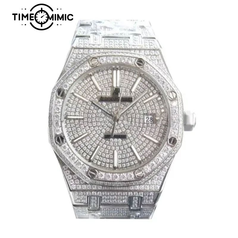 Supper replica Audemars Piguet Royal Oak 15400SR.OO.1220SR.01-41mm iced out Fake Watches clone