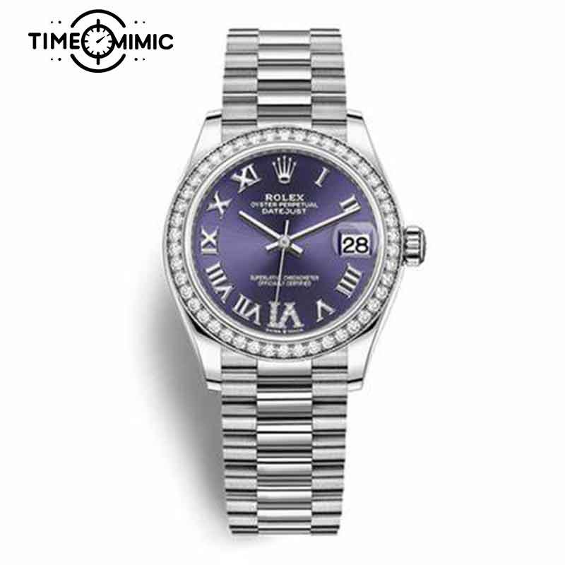 Supper replica Rolex Datejust Diamond 278289-31mm Purple Dial Fake Watches clone