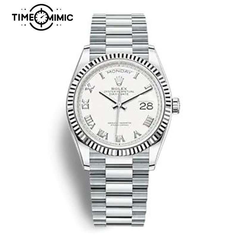 Supper replica Rolex Day-Date 128236-36mm White Dial Fake Watches clone