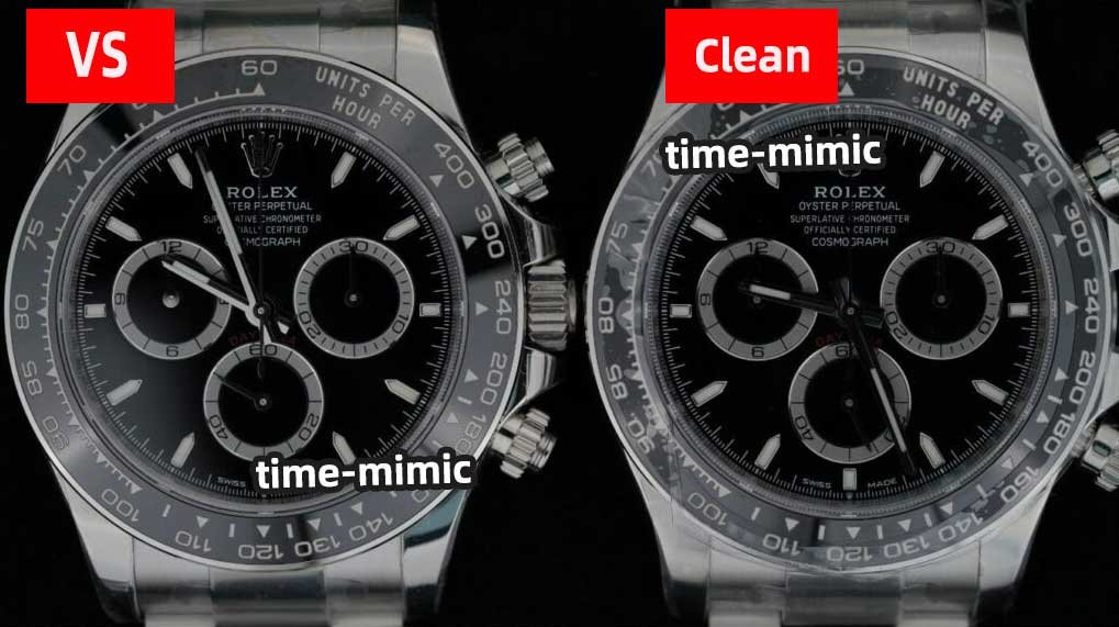 Rolex Daytona M126500LN-0002 black VS Factory (Dandong 4131)vs. CLEAN Factory (Shanghai 4131)：Frontal comparison