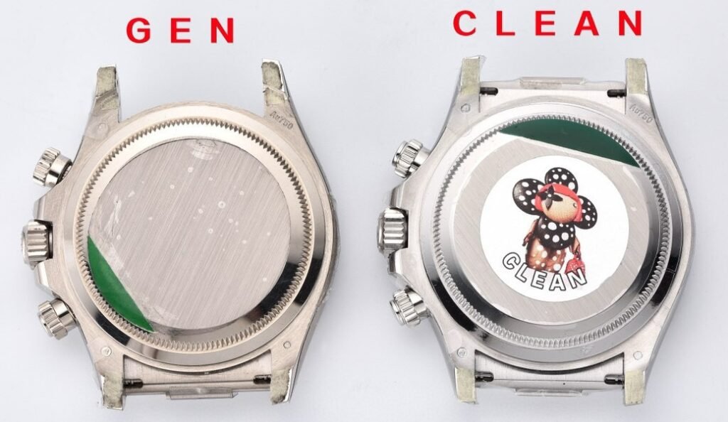 Clean Factory Rolex Cosmograph Daytona m126519ln  Cement Grey 4131 Movement Replica watch vs Genuine：Caseback comparison