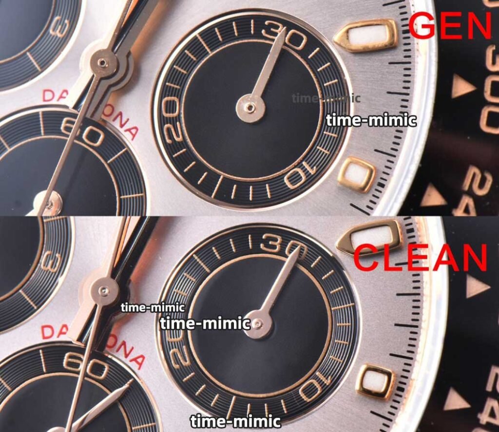 Clean Factory Rolex Daytona M116505 Rose Gold vs Genuine：Chronograph sub-dial detail comparison
