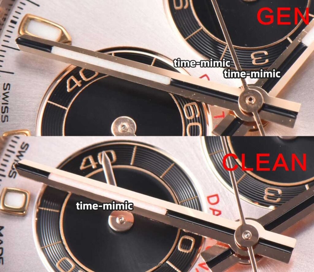 Clean Factory Rolex Daytona M116505 Rose Gold vs Genuine：Dial Hands details comparison