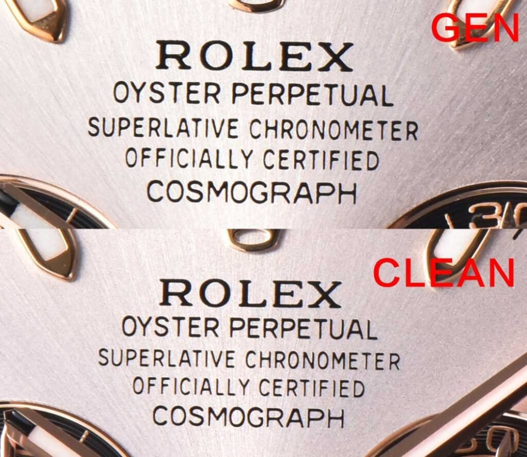 Clean Factory Rolex Daytona M116505 Rose Gold vs Genuine：Dial font details comparison