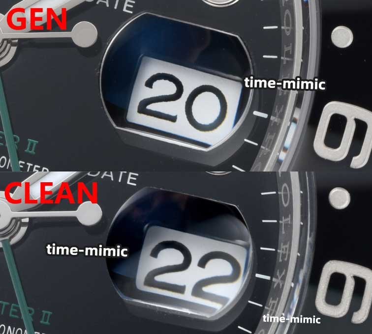 Clean factory rolex gmt master 2 replica watches vs. Genuine – Date window comparison