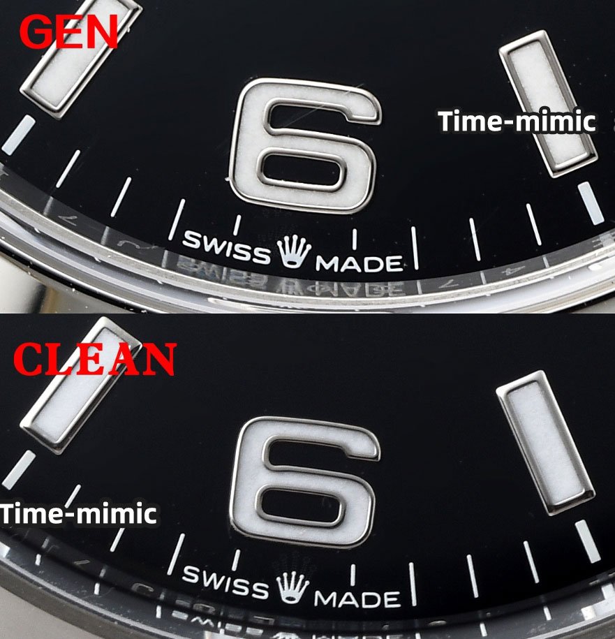 CLEAN Factory Rolex Explorer 224270 Super Clone Fake Watch vs Real：Hour Marker Comparison