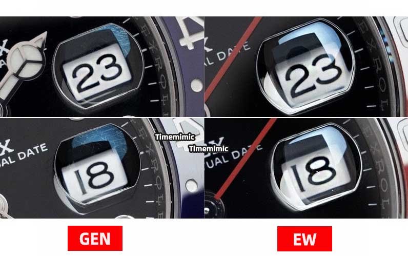 EW Factory Rolex GMT-Master II M126710BLRO-0001 Replica Watch Fake vs Genuine：Date Window Comparison