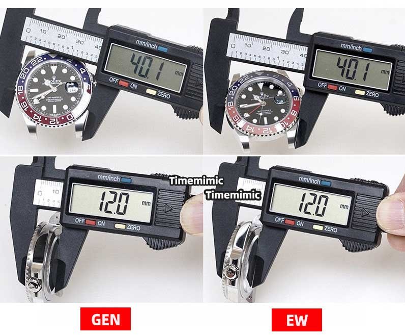 EW Factory Rolex GMT-Master II M126710BLRO-0001 Replica Watch Fake vs Genuine：Case Size and thickness comparison