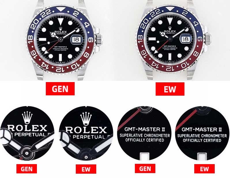 EW Factory Rolex GMT-Master II M126710BLRO-0001 Replica Watch Fake vs Genuine：Front and Dial Font Comparison