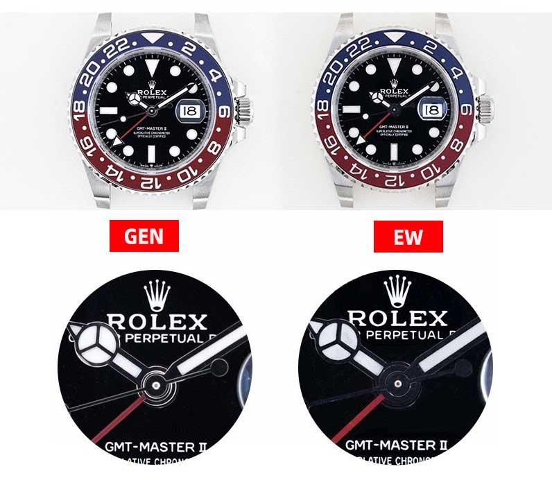 EW Factory Rolex GMT-Master II M126710BLRO-0001 Replica Watch Fake vs Genuine：Watch Hands solid shafts Comparison
