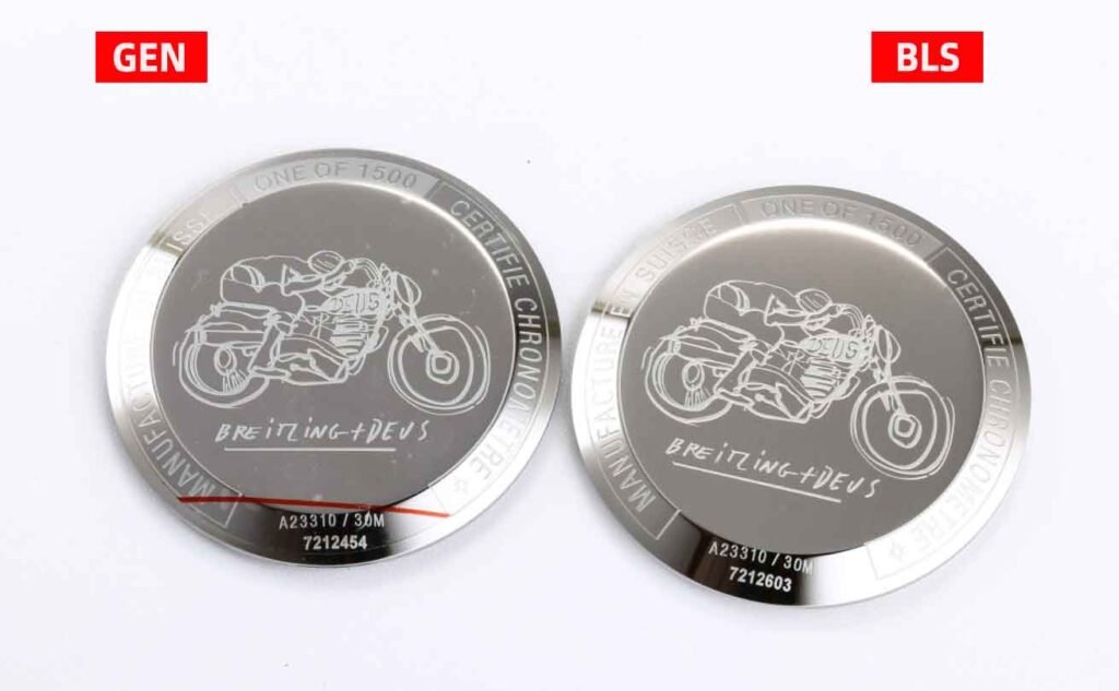 BLS Factory Breitling Top Time A233101A1A1X1 Chrono Replica vs Original：Case Back Engraving Comparison