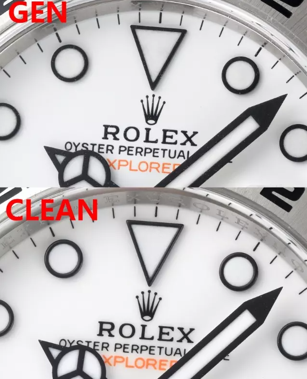 Clean Factory Rolex Explorer II M226570-0001 White Dial Fake vs Real：Dial font and Dial Scale Nail Comparison